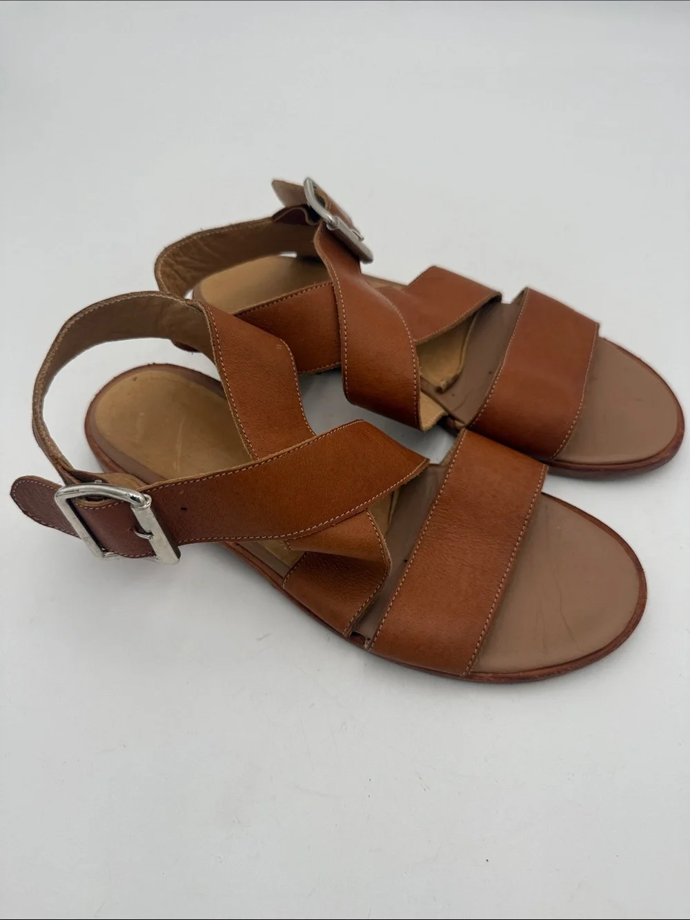 Vintage Women's Brown Leather Crisscross Strap Sandals women 38 casual retro Y2K
